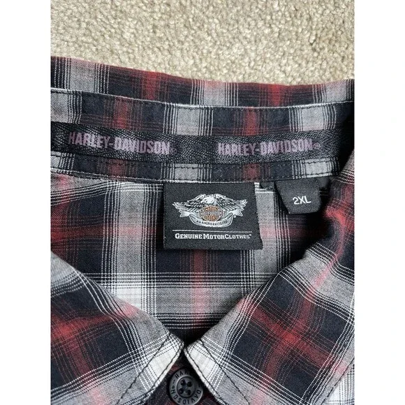 Harley Davidson Motorcycles Genuine Merchandise Plaid Flannel Dress Shirt 2XL - Picture 3 of 10